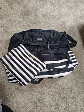 Victoria's Secret Black and White Striped Tote with Matching Pouch